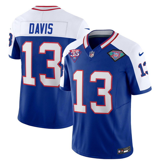 Men's Buffalo Bills #13 Gabe Davis Blue/White 2023 F.U.S.E. 75th Anniversary Throwback Vapor Untouchable Limited Football Stitched Jersey - Click Image to Close